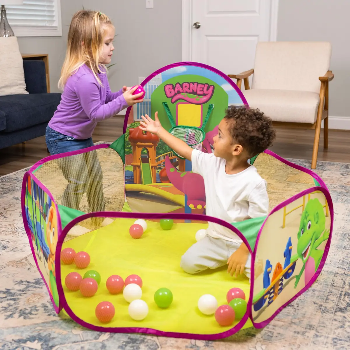 Barney Pop Up Playground, Ball Pit with 25 Play Balls & Basketball Hoop | Toddler Indoor & Outdoor Fun - view 4