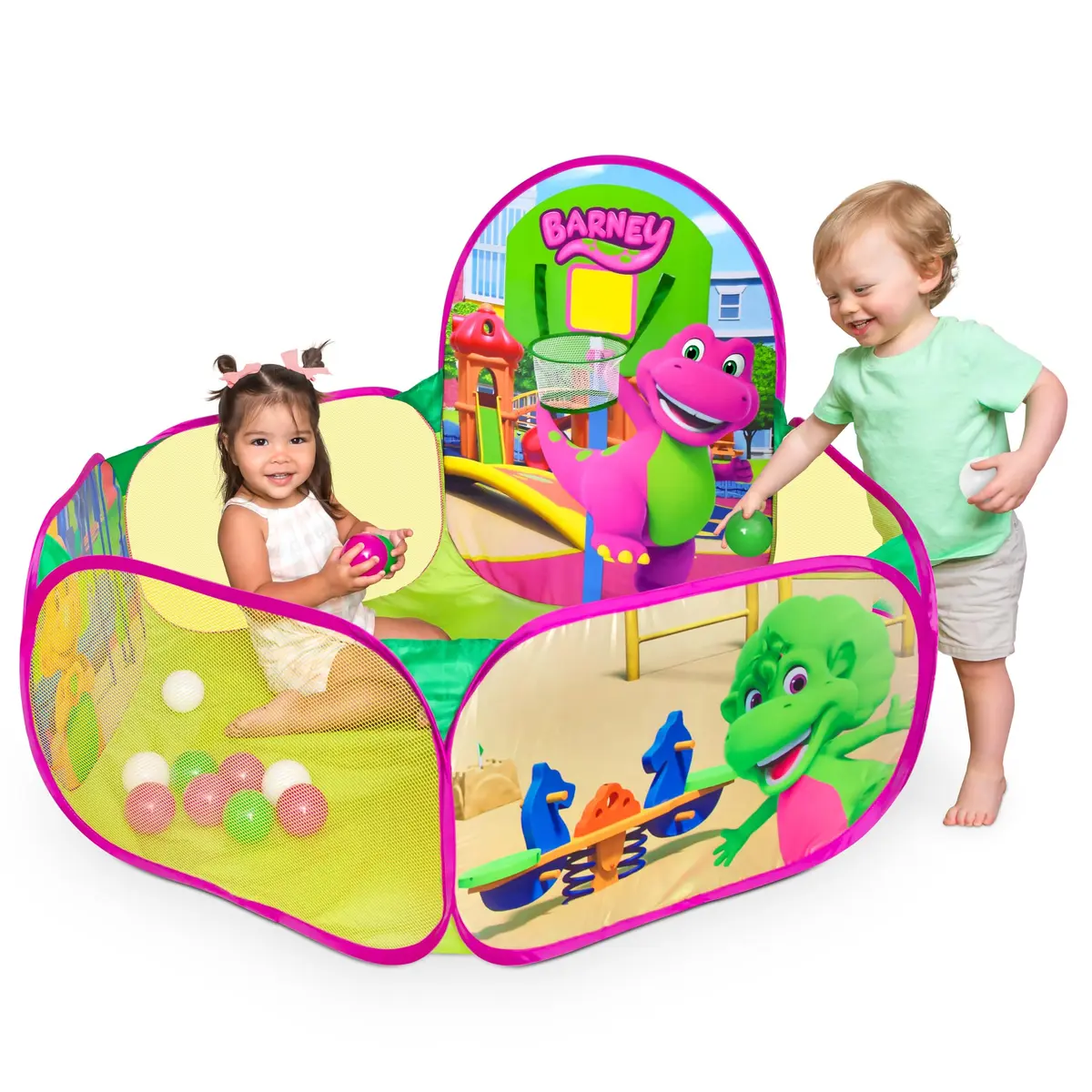 Barney Pop Up Playground, Ball Pit with 25 Play Balls & Basketball Hoop | Toddler Indoor & Outdoor Fun - main product image