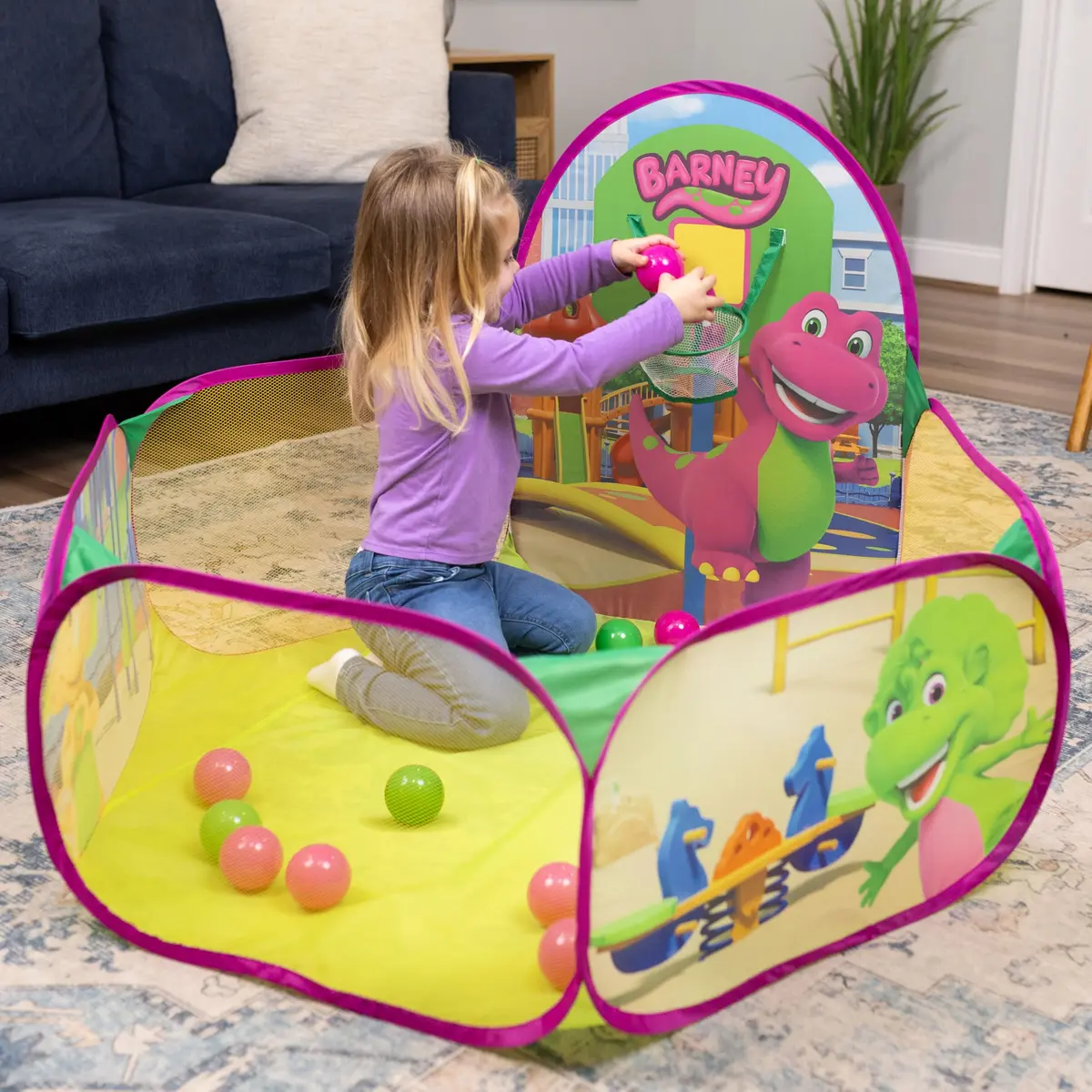 Barney Pop Up Playground, Ball Pit with 25 Play Balls & Basketball Hoop | Toddler Indoor & Outdoor Fun - view 2