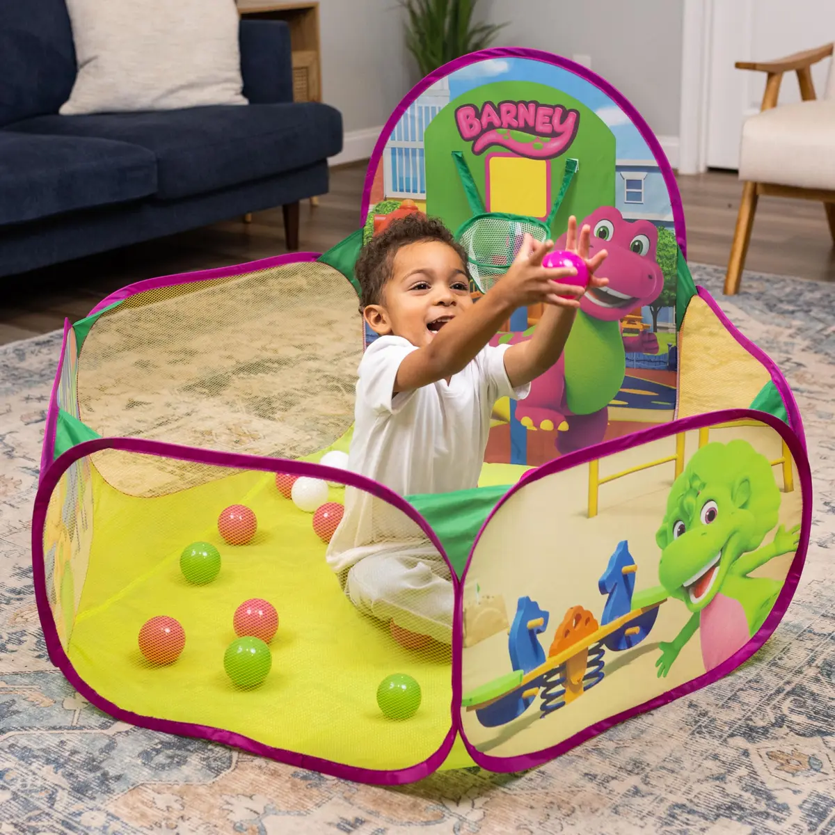 Barney Pop Up Playground, Ball Pit with 25 Play Balls & Basketball Hoop | Toddler Indoor & Outdoor Fun - view 3