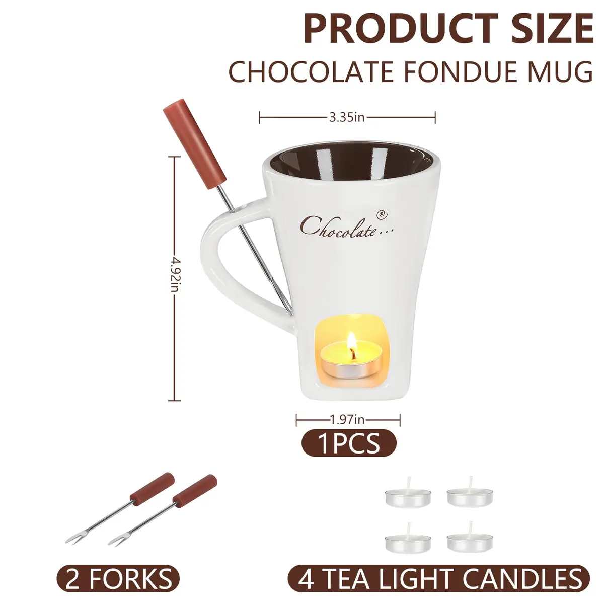 daslich Fondue Pot Cup Set | Ceramic Chocolate & Cheese Melting Mug for Date Night & Parties - view 7