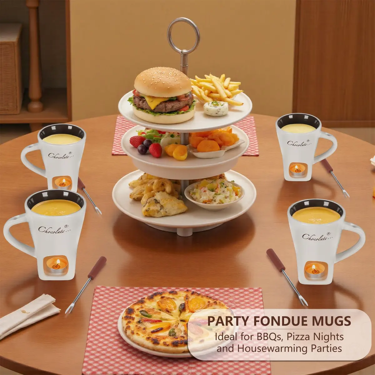 daslich Fondue Pot Cup Set | Ceramic Chocolate & Cheese Melting Mug for Date Night & Parties - view 4