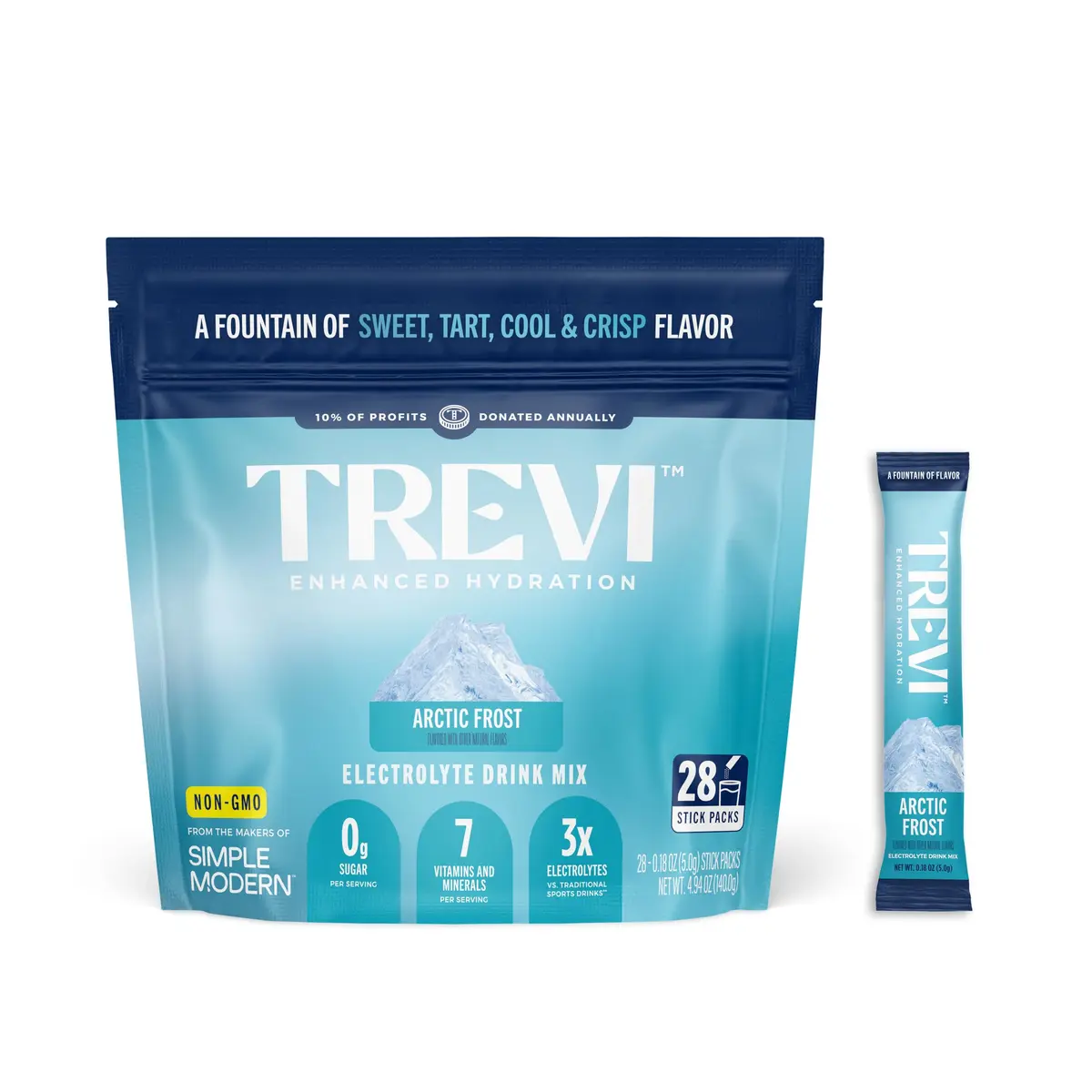 TREVI Electrolytes Powder Packets, Sugar Free Hydration, Arctic Frost | 28 Servings (4.94 oz / 140 g) | Hydrating & Replenishing - main product image
