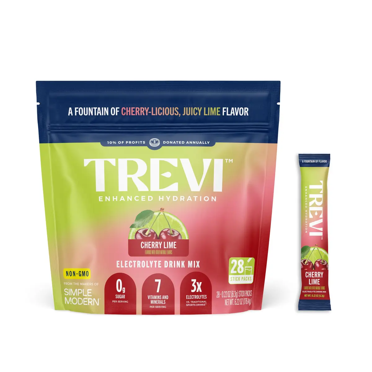 TREVI Electrolytes Powder Packets Cherry Lime 28 Servings | Hydration Rich in Vitamins & Minerals - main product image