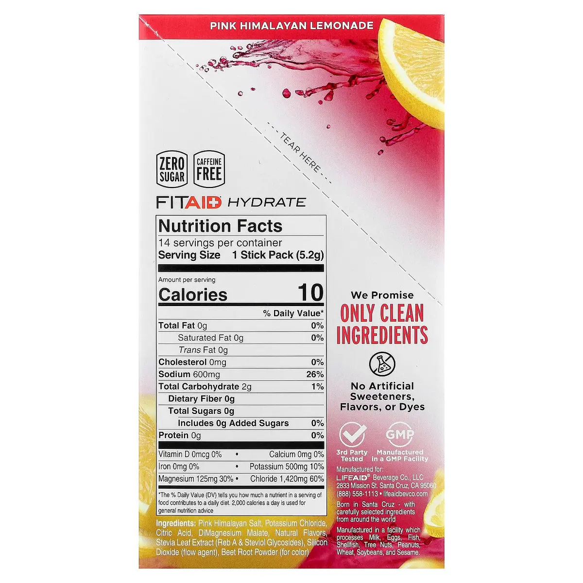 LIFEAID FITAID Hydrate Electrolyte Mix, Pink Lemonade | Zero Sugar, 14 Stick Packs, USA Import - view 2