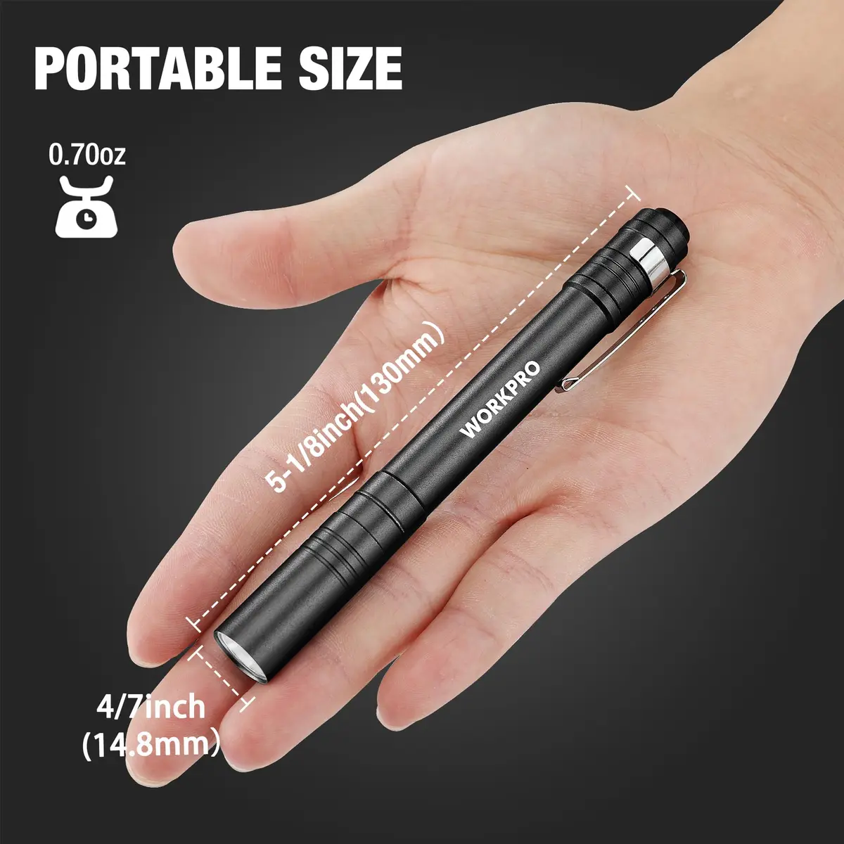 WORKPRO LED Pen Light, Aluminum Pen Flashlight with Clip, 4 Count (Black) | Inspection, Emergency, Everyday Use - view 2