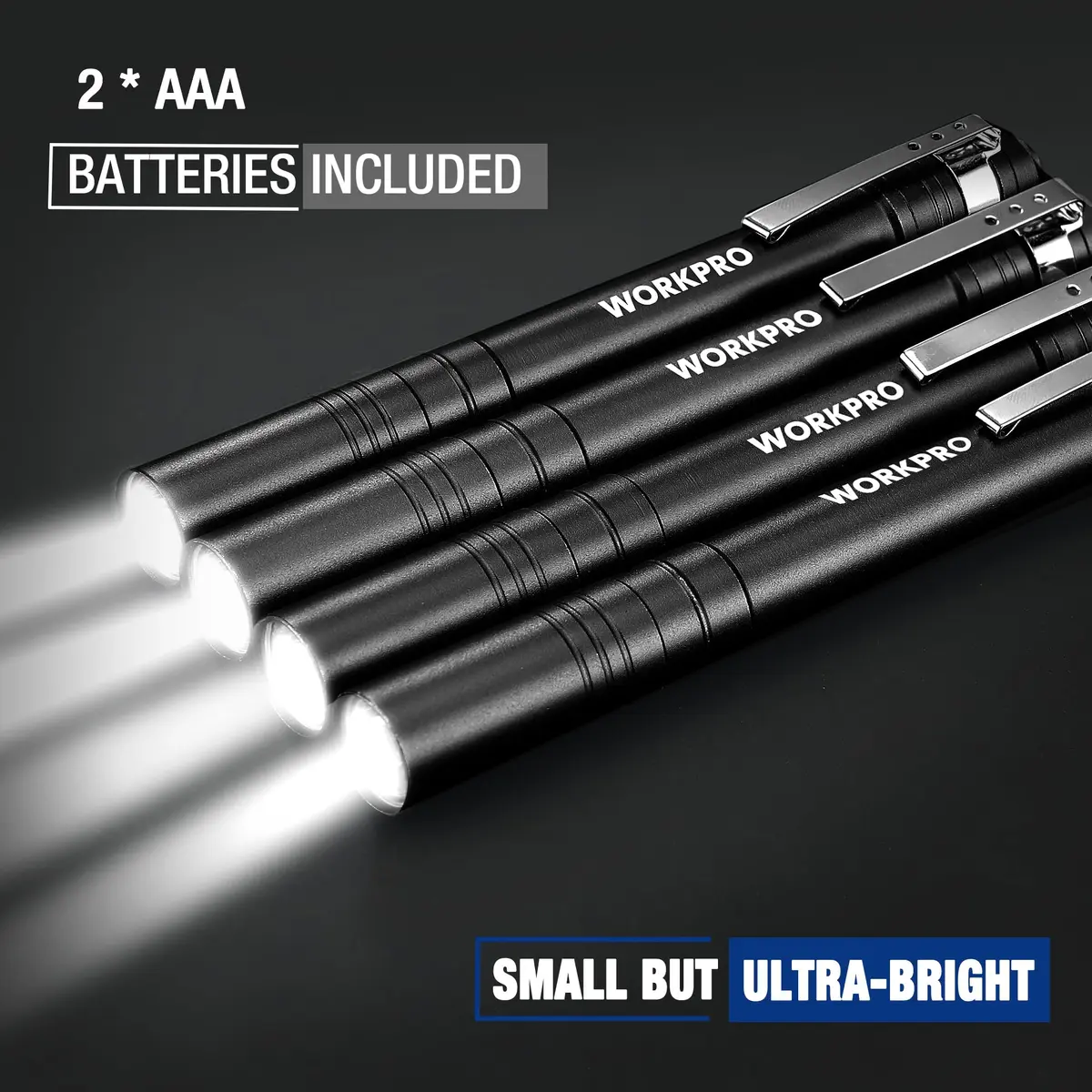 WORKPRO LED Pen Light, Aluminum Pen Flashlight with Clip, 4 Count (Black) | Inspection, Emergency, Everyday Use - view 3