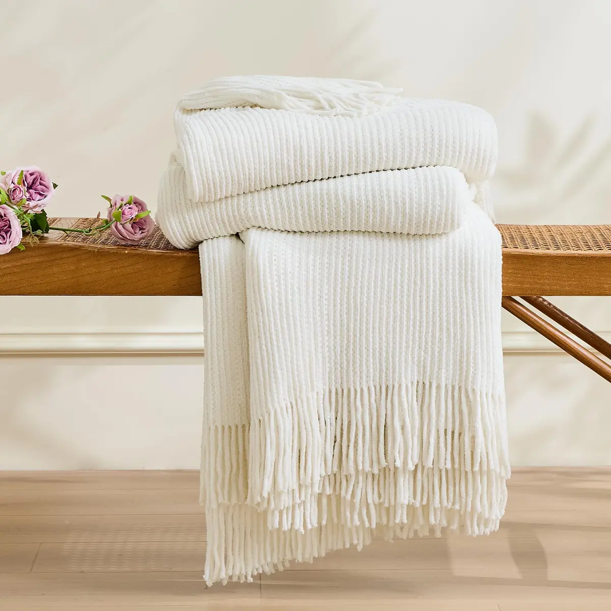 inhand Knitted Throw Blanket 50"x60" | Soft Chenille Woven Boho Decor - view 5