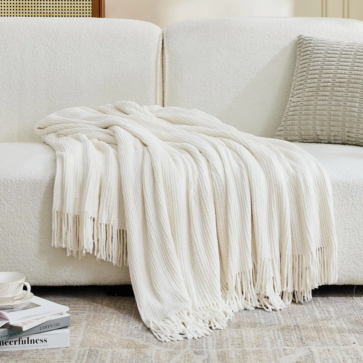 inhand Knitted Throw Blanket 50"x60" | Soft Chenille Woven Boho Decor - view 7