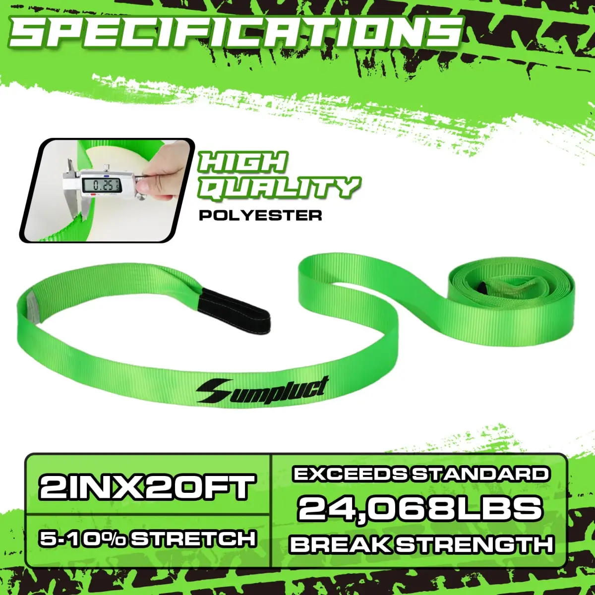 sumpluct Heavy Duty Tow Strap 5.08cm x 6.1m (2" x 20 Ft) with 11,000 kg (24,068 lbs) Break Strength | Reinforced Loops for Vehicle Recovery - view 2