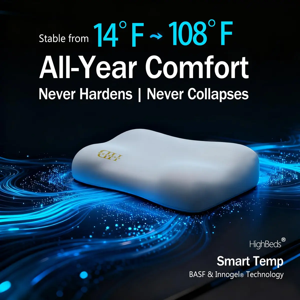 HighBeds Cervical Neck Pillow for Neck Pain Relief, Ergonomic Memory Foam Side Sleeper Pillow 38cm x 64cm (15" x 25") | BASF Support - view 6