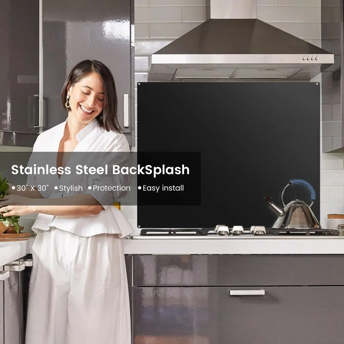 VENFAN Black Stainless Steel Backsplash Panel 75cm x 75cm (29.5" x 29.5") | Matte Finish Kitchen Wall Splatter Guard - view 9