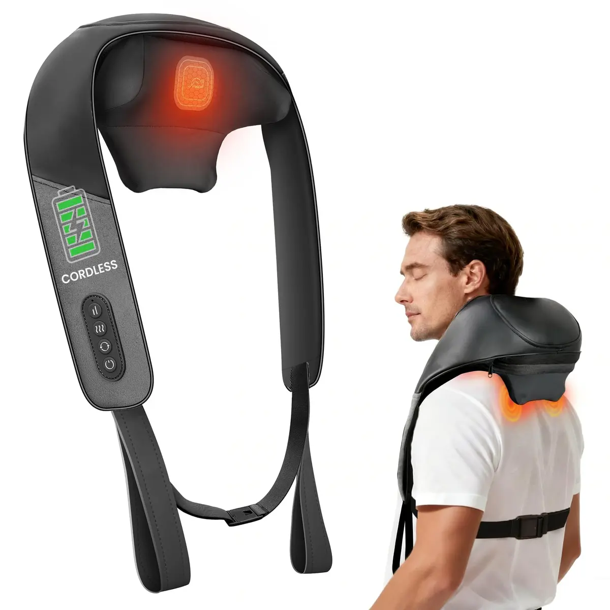 Snailax Neck and Shoulder Massager with Heat, 4D Shiatsu, FSA Eligible | Cordless, Heat, 4 Modes, 90 Min Use - main product image
