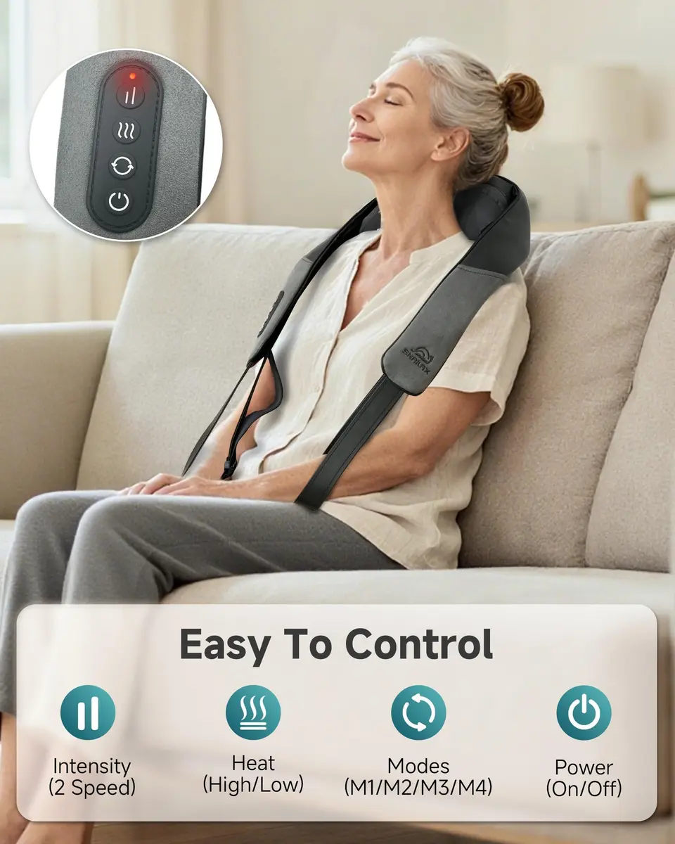 Snailax Neck and Shoulder Massager with Heat, 4D Shiatsu, FSA Eligible | Cordless, Heat, 4 Modes, 90 Min Use - view 5