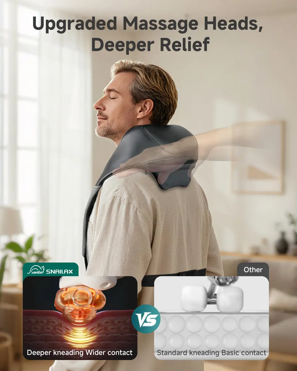 Snailax Neck and Shoulder Massager with Heat, 4D Shiatsu, FSA Eligible | Cordless, Heat, 4 Modes, 90 Min Use - view 2