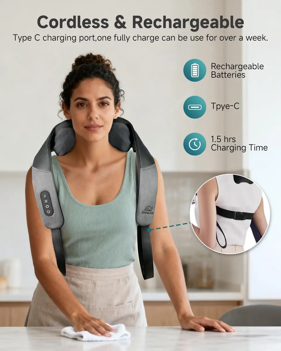 Snailax Neck and Shoulder Massager with Heat, 4D Shiatsu, FSA Eligible | Cordless, Heat, 4 Modes, 90 Min Use - view 4