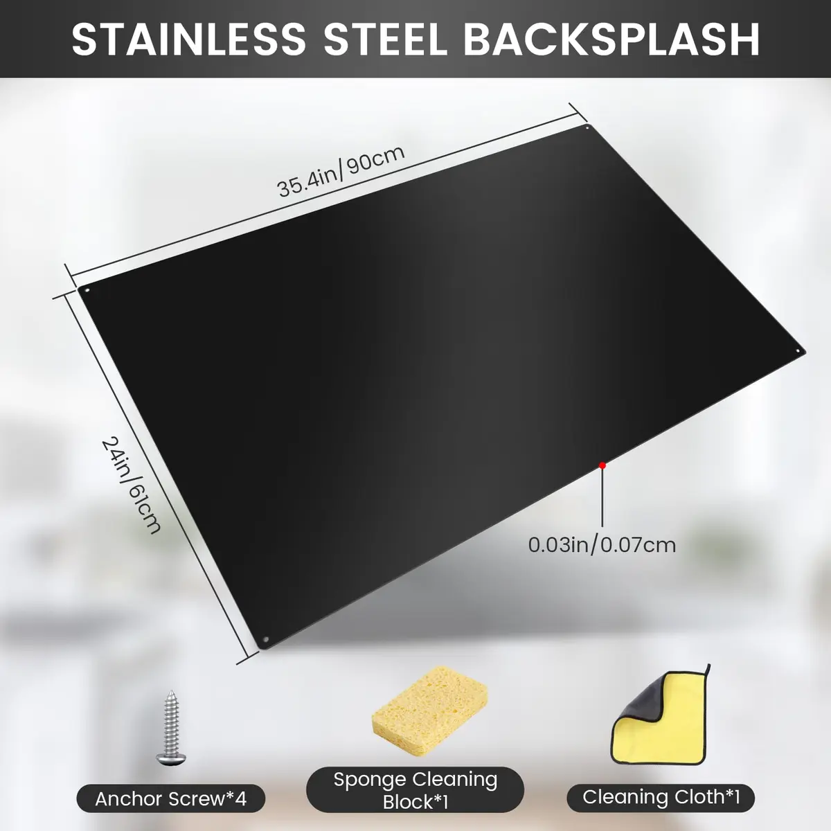 VENFAN 35.4" x 24" Black Stainless Steel Backsplash Panel | Protects Kitchen Walls from Grease & Stains - view 5