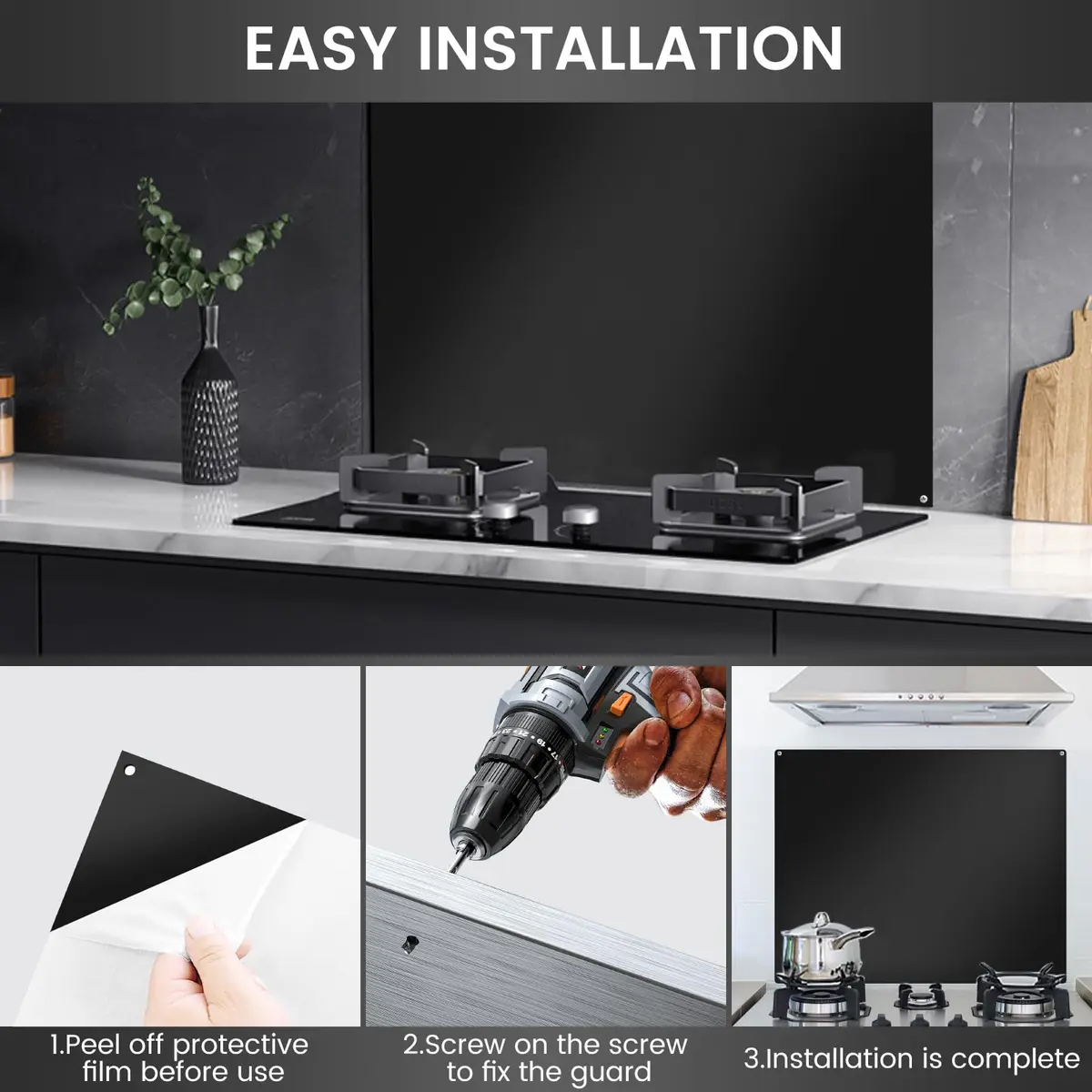VENFAN 35.4" x 24" Black Stainless Steel Backsplash Panel | Protects Kitchen Walls from Grease & Stains - view 7