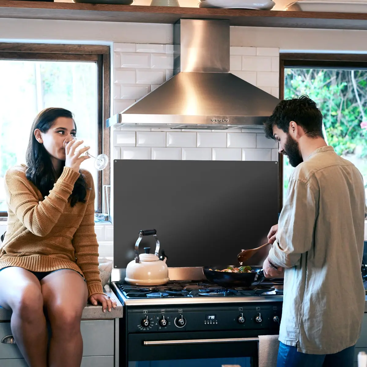 VENFAN 35.4" x 24" Black Stainless Steel Backsplash Panel | Protects Kitchen Walls from Grease & Stains - view 2