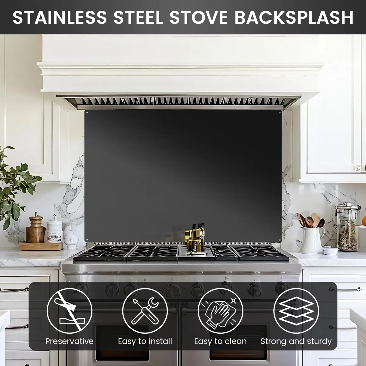 VENFAN 35.4" x 24" Black Stainless Steel Backsplash Panel | Protects Kitchen Walls from Grease & Stains - view 4
