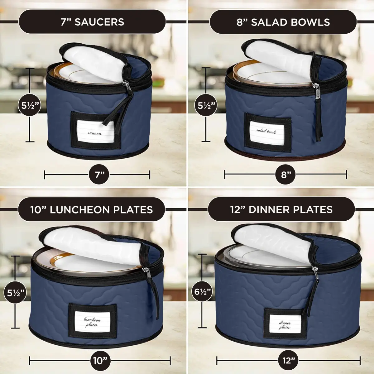 HOLDN’ STORAGE 5-Piece China Storage Container Set for 12 Place Settings | Quilted Microfiber Blue - view 4