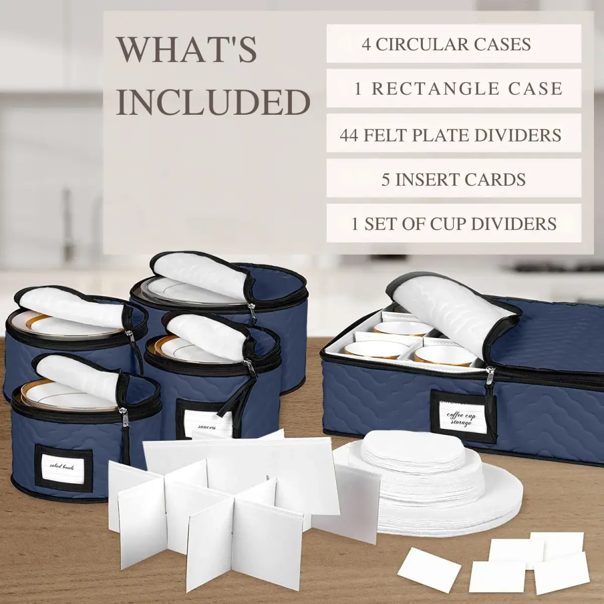 HOLDN’ STORAGE 5-Piece China Storage Container Set for 12 Place Settings | Quilted Microfiber Blue - view 3