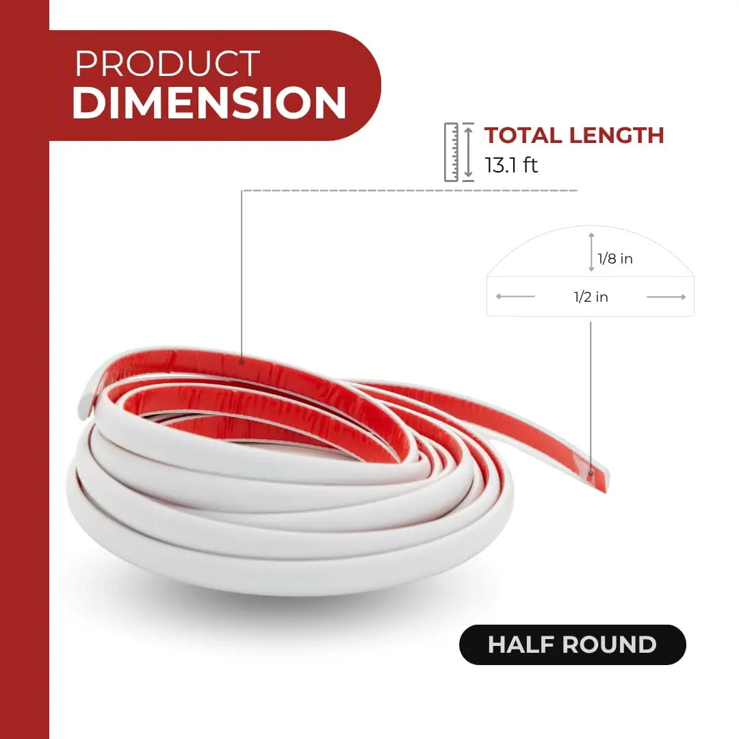 DECOR WOW Peel & Stick Half Round Trim for Kitchen & Bathroom 13.1 ft | Seamless White Finish, Heat & Humidity Resistant - view 2