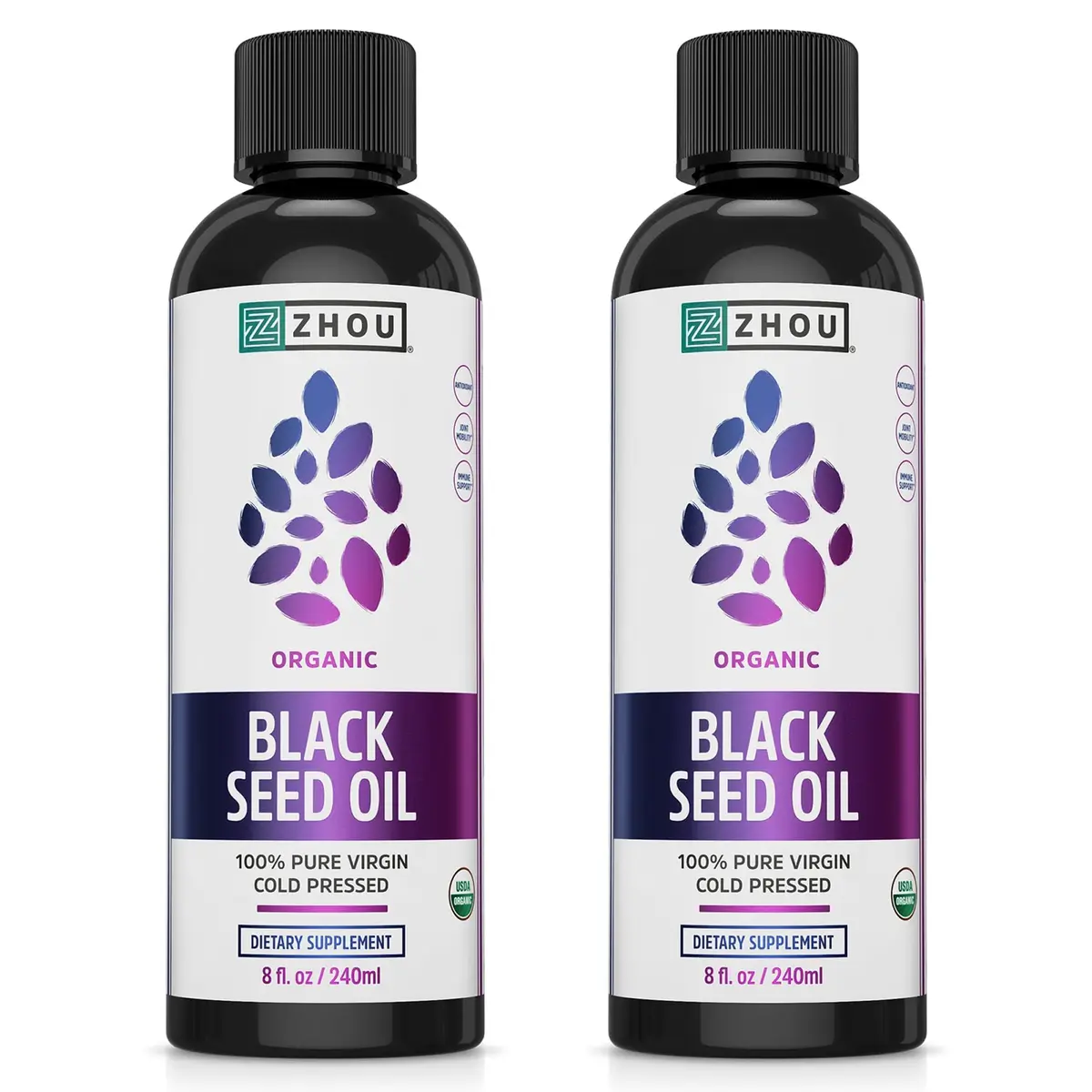 Zhou Organic Black Seed Oil - Nigella Sativa - 16 Fl Oz (730 Days) | USDA Organic Cold-Pressed Liquid Supplement - main product image