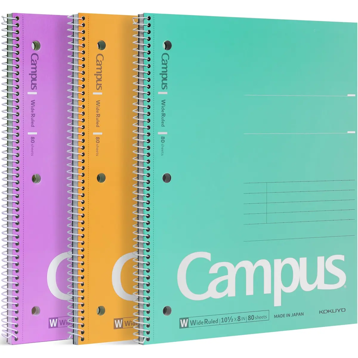KOKUYO Spiral Notebooks, 3 Pack 10-1/2" x 8" Wide Ruled | Durable Spiral Binding for School & Work - main product image