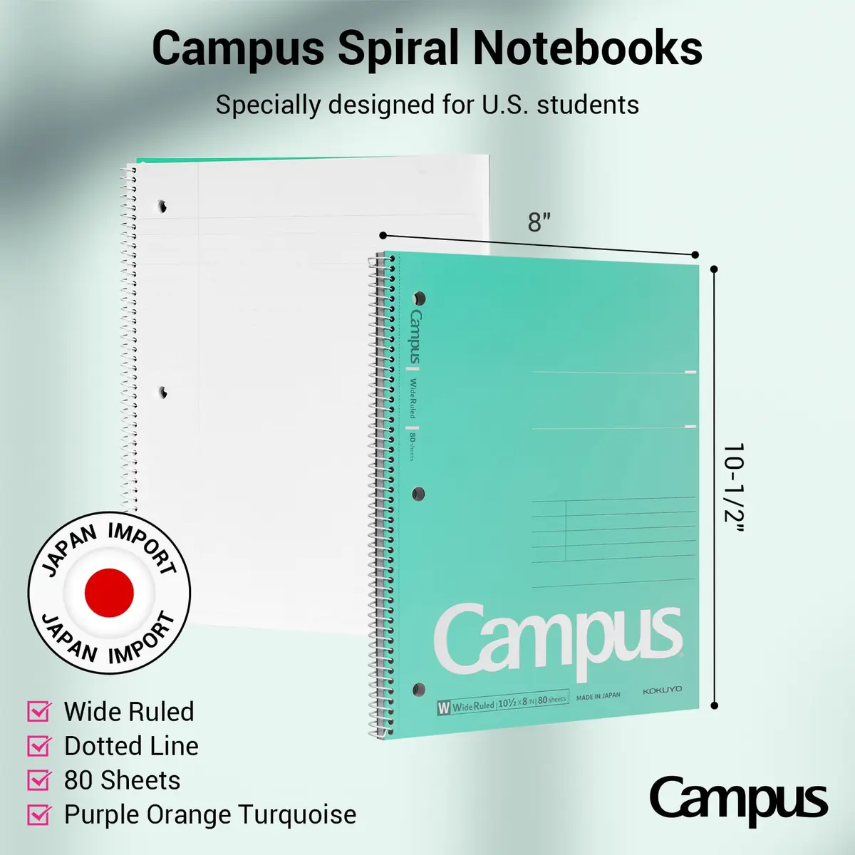 KOKUYO Spiral Notebooks, 3 Pack 10-1/2" x 8" Wide Ruled | Durable Spiral Binding for School & Work - view 2