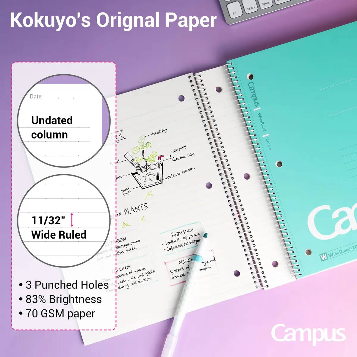 KOKUYO Spiral Notebooks, 3 Pack 10-1/2" x 8" Wide Ruled | Durable Spiral Binding for School & Work - view 3