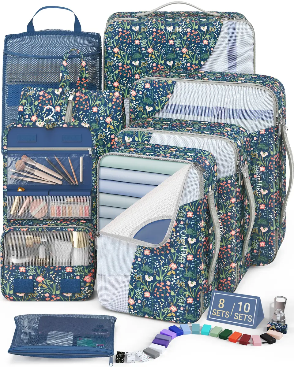 OlarHike Packing Cubes for Travel, Gifts for Women Mom,Dark Blue Floral | Durable, Lightweight & Multi-Functional (70-120 chars) - main product image