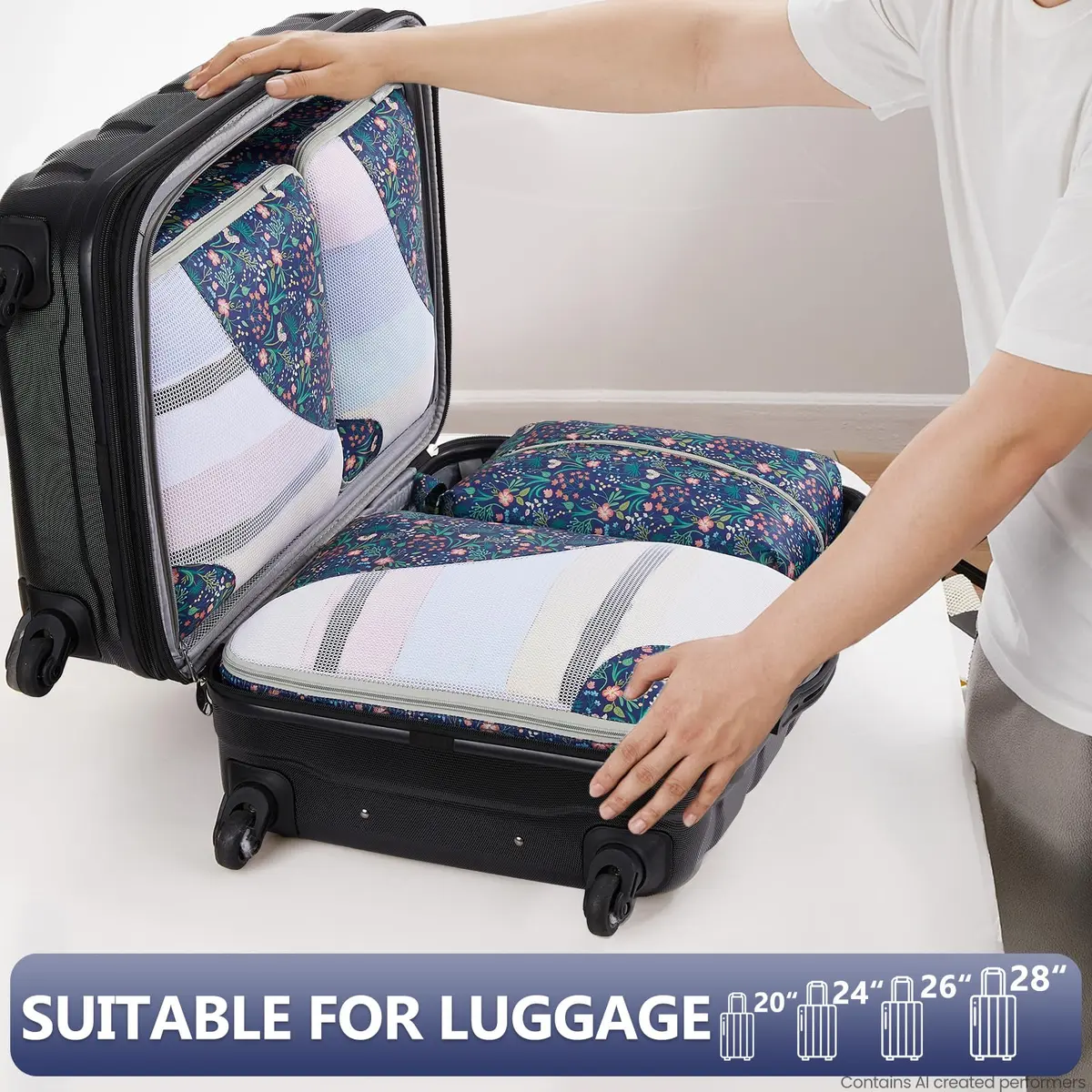 OlarHike Packing Cubes for Travel, Gifts for Women Mom,Dark Blue Floral | Durable, Lightweight & Multi-Functional (70-120 chars) - view 6