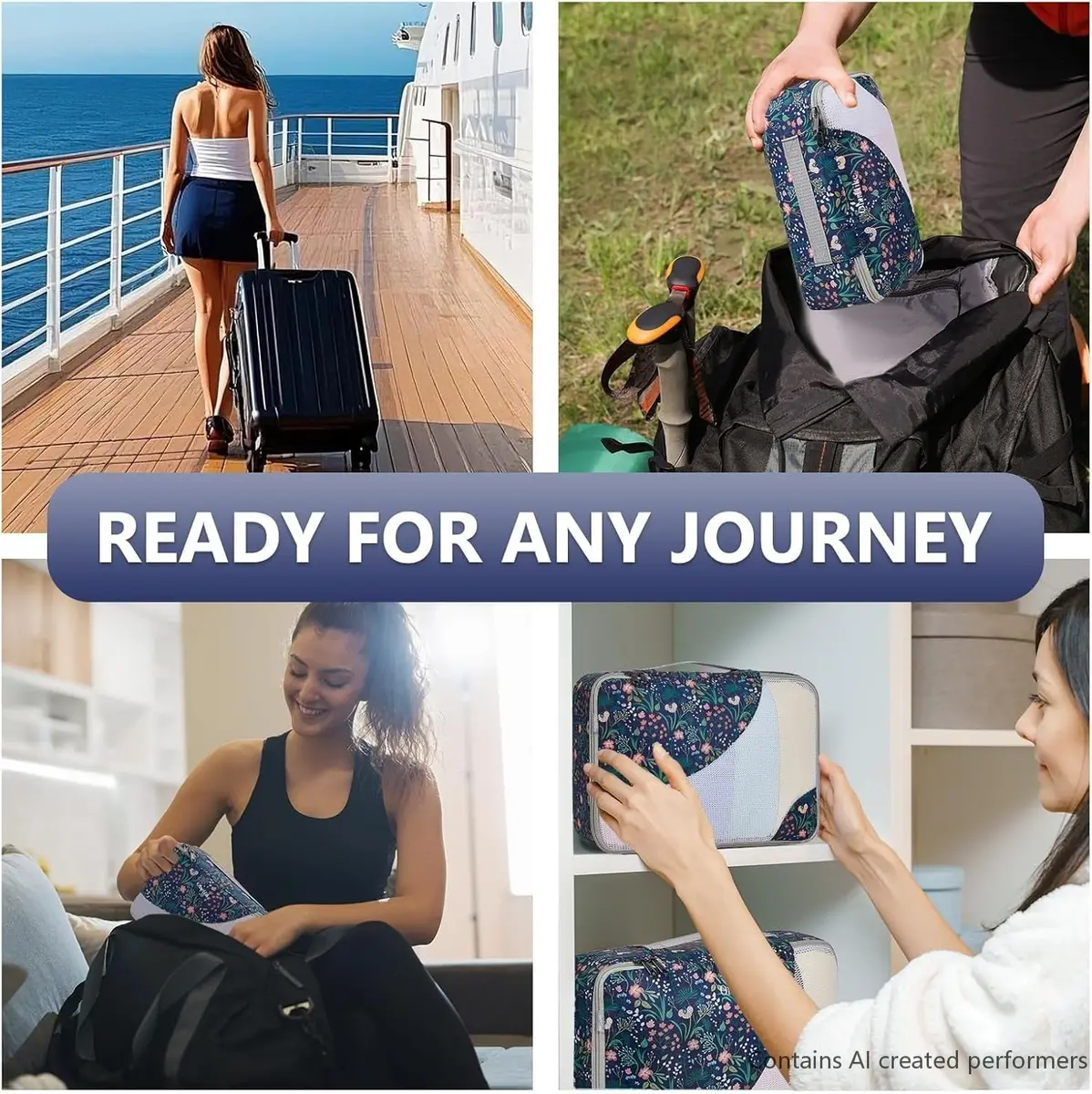 OlarHike Packing Cubes for Travel, Gifts for Women Mom,Dark Blue Floral | Durable, Lightweight & Multi-Functional (70-120 chars) - view 7