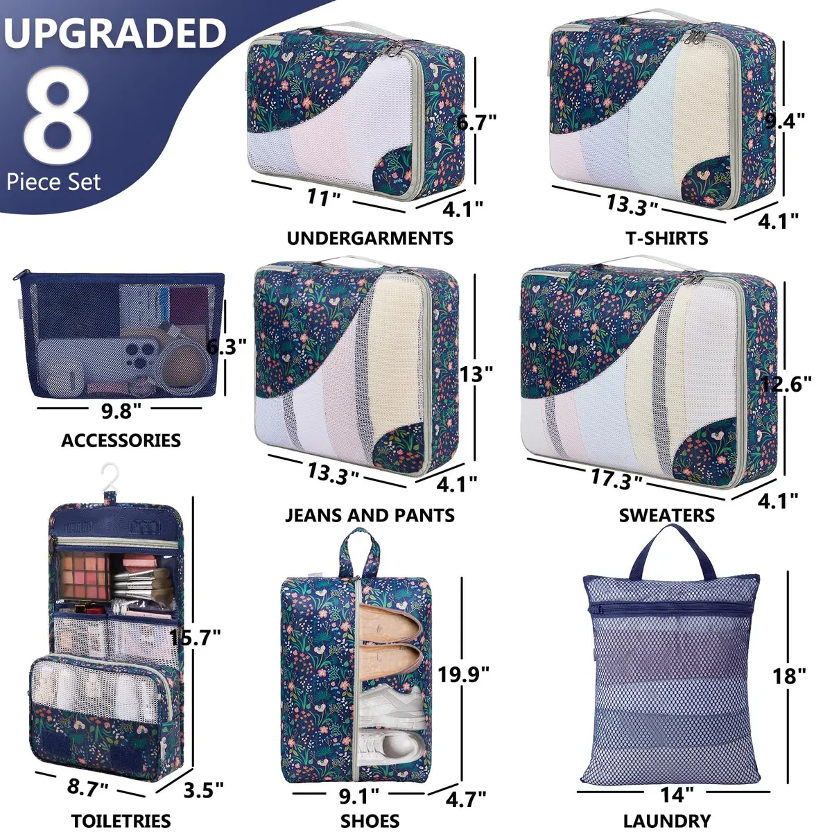 OlarHike Packing Cubes for Travel, Gifts for Women Mom,Dark Blue Floral | Durable, Lightweight & Multi-Functional (70-120 chars) - view 2