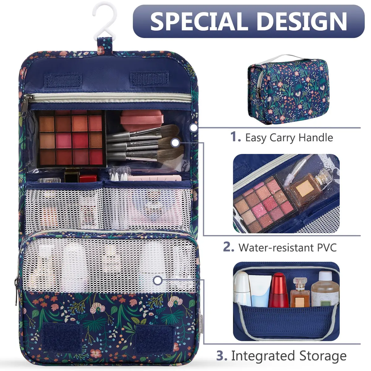OlarHike Packing Cubes for Travel, Gifts for Women Mom,Dark Blue Floral | Durable, Lightweight & Multi-Functional (70-120 chars) - view 3