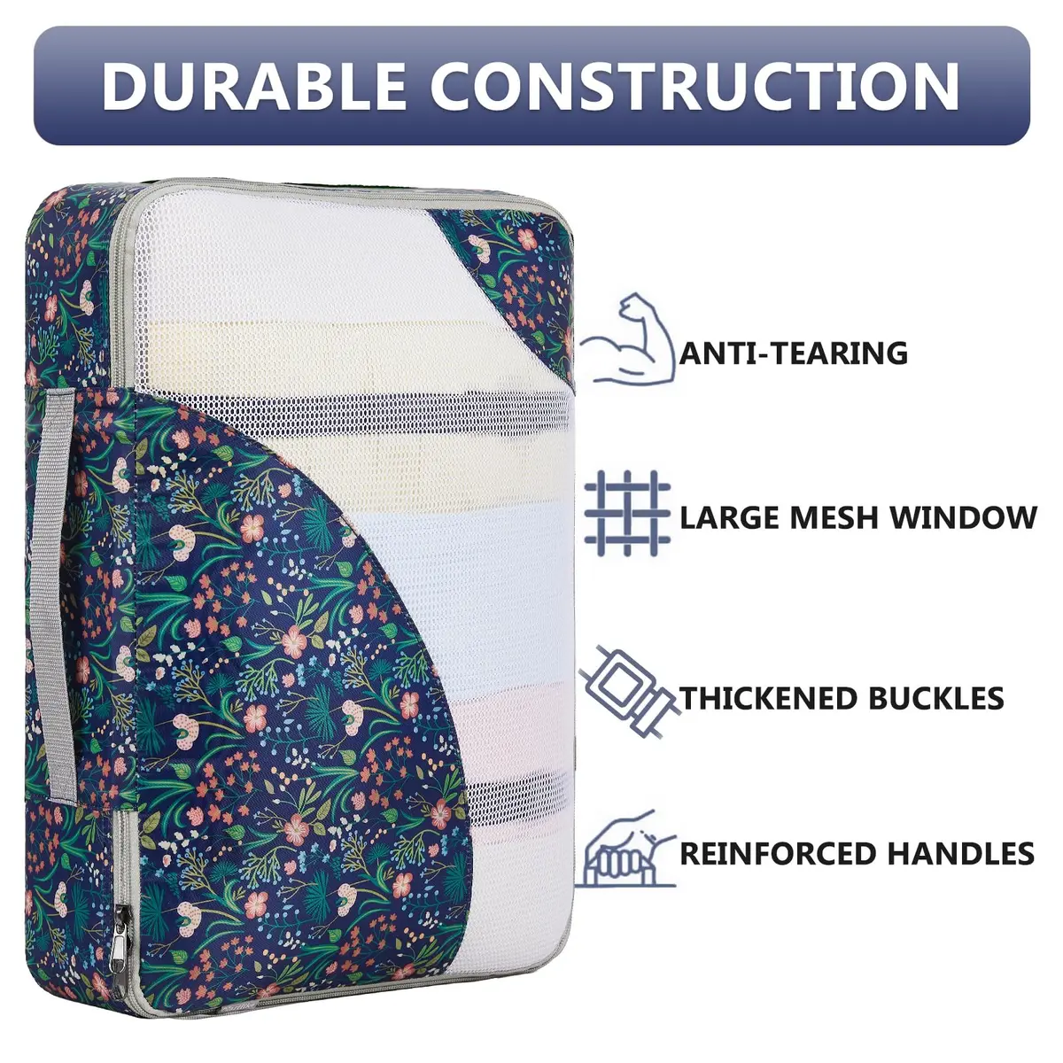 OlarHike Packing Cubes for Travel, Gifts for Women Mom,Dark Blue Floral | Durable, Lightweight & Multi-Functional (70-120 chars) - view 4