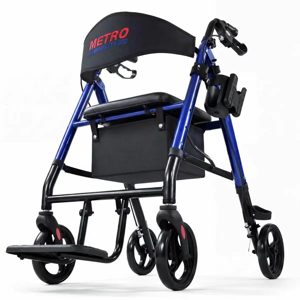 Metro Mobility Aluminum 2-in-1 Rollator Walker with Seat for Seniors, Blue | Foldable Lightweight Support - main product image