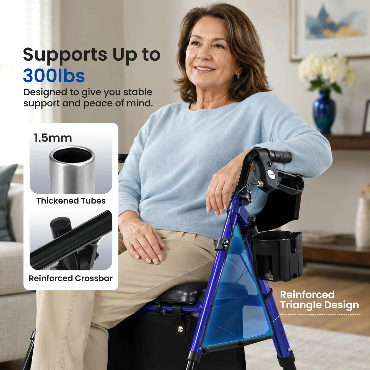 Metro Mobility Aluminum 2-in-1 Rollator Walker with Seat for Seniors, Blue | Foldable Lightweight Support - view 5