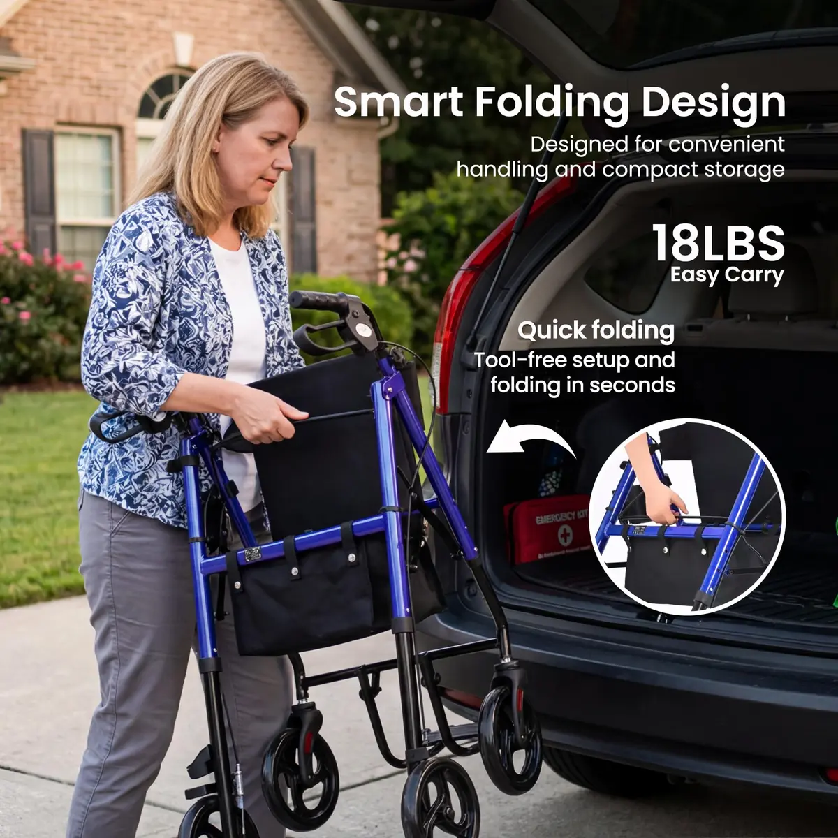 Metro Mobility Aluminum 2-in-1 Rollator Walker with Seat for Seniors, Blue | Foldable Lightweight Support - view 6