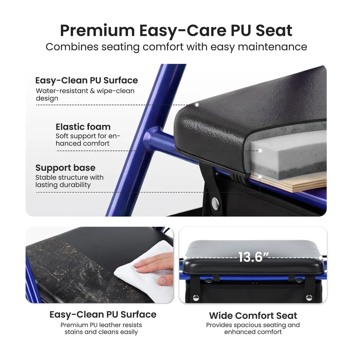 Metro Mobility Aluminum 2-in-1 Rollator Walker with Seat for Seniors, Blue | Foldable Lightweight Support - view 4