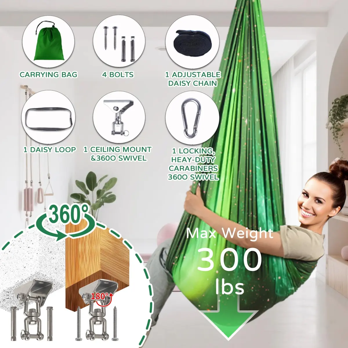 Heyfriday Sensory Swing for Kids & Adults | Adjustable Indoor & Outdoor Therapy Cuddle Swing, Holds up to 300lbs, Green - view 6