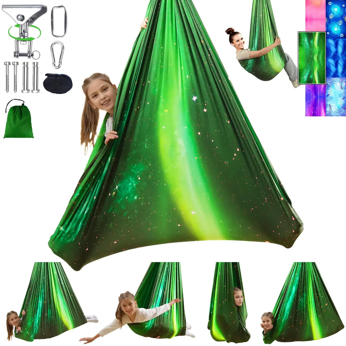 Heyfriday Sensory Swing for Kids & Adults | Adjustable Indoor & Outdoor Therapy Cuddle Swing, Holds up to 300lbs, Green - main product image