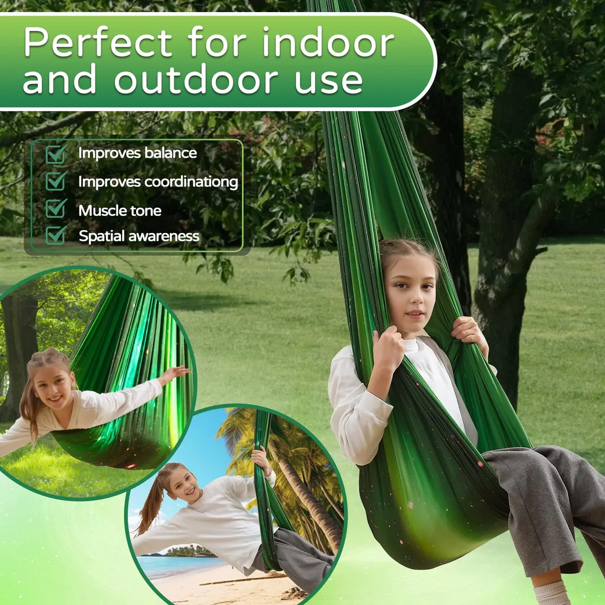 Heyfriday Sensory Swing for Kids & Adults | Adjustable Indoor & Outdoor Therapy Cuddle Swing, Holds up to 300lbs, Green - view 7