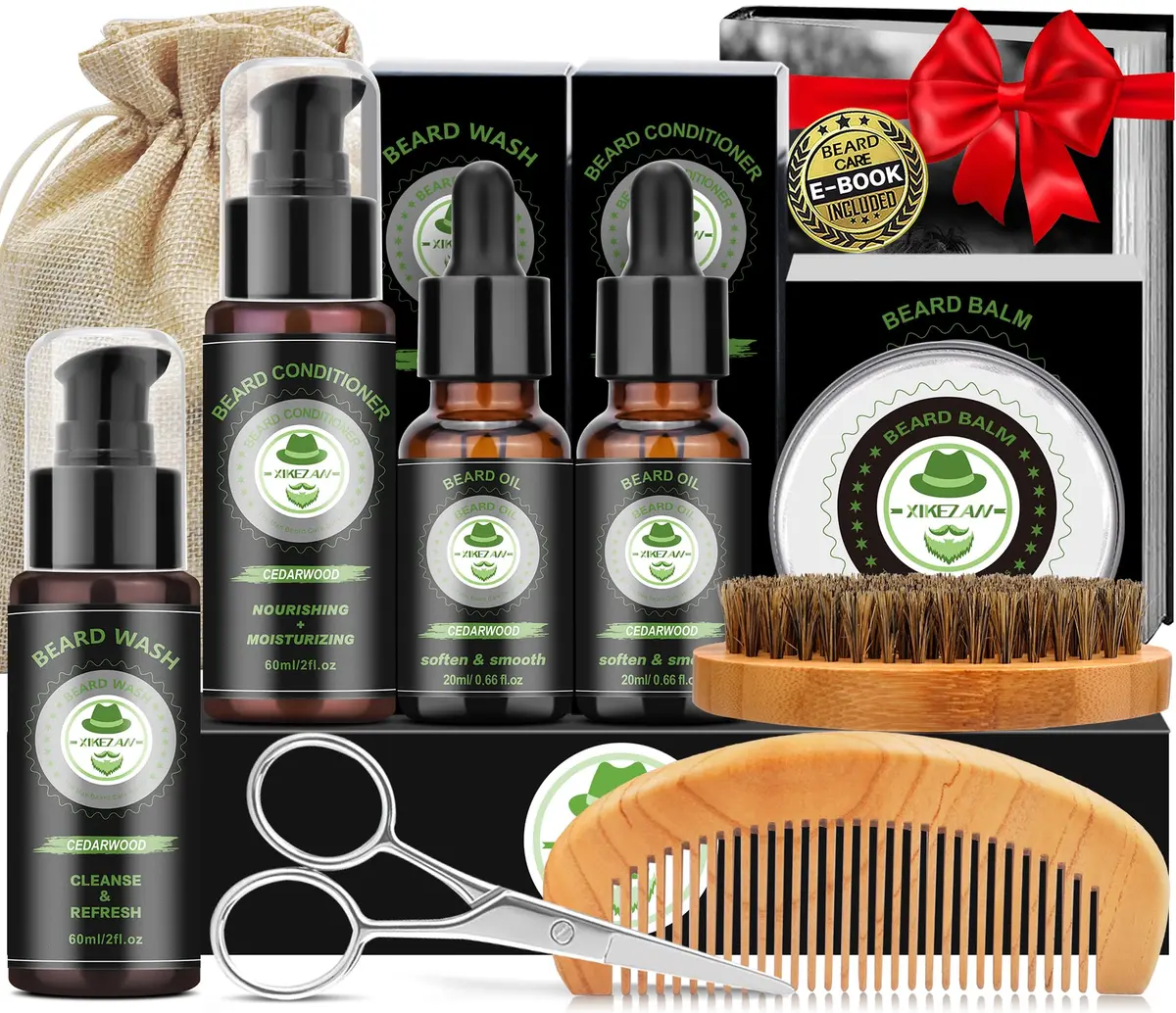 XIKEZAN Beard Kit for Men Grooming & Care w/Cedarwood-Soften,Soothe Beard | Complete Grooming Set for All Beard Types - main product image