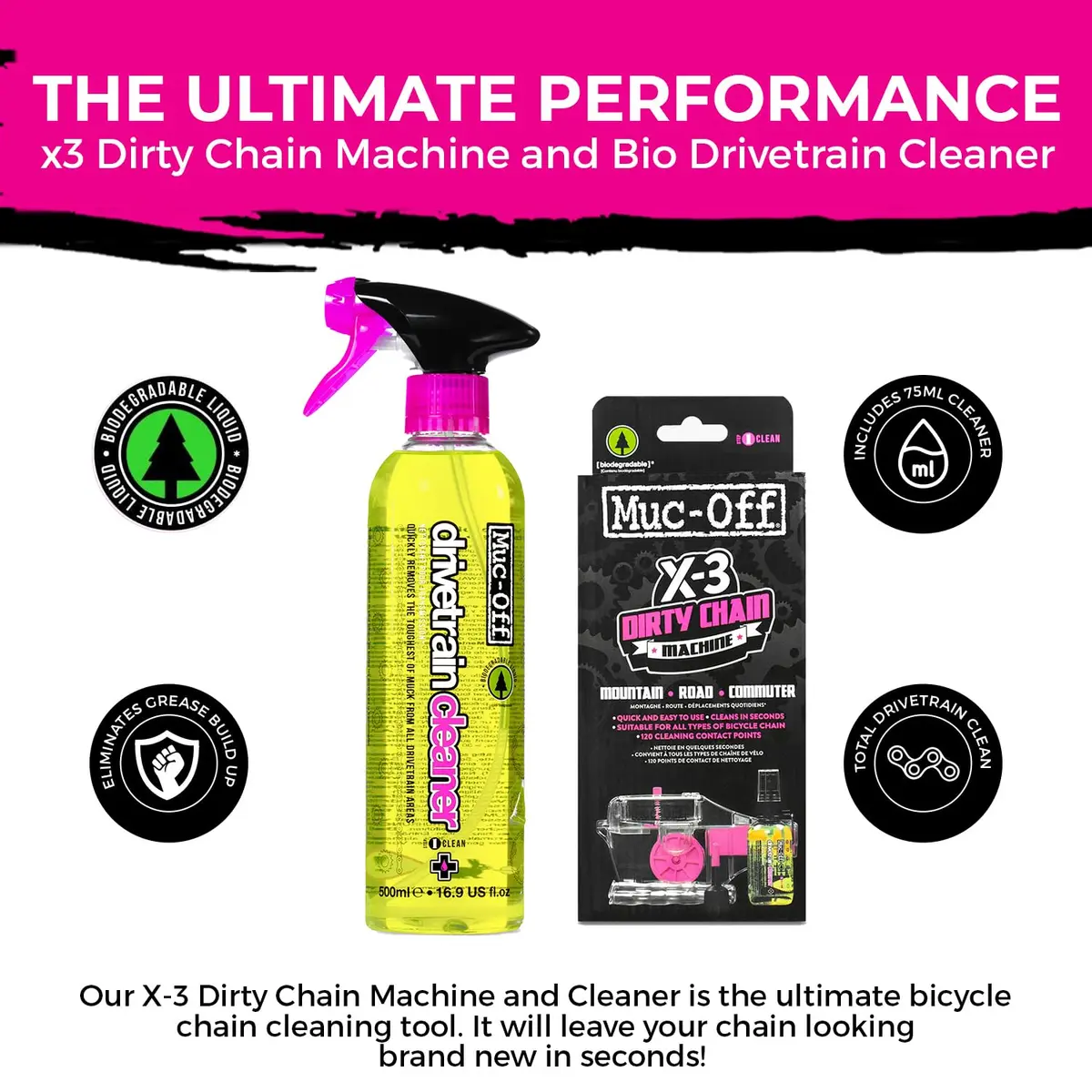 Muc-Off Bio Drivetrain Bike Chain Cleaner 500ml & X-3 Dirty Chain Machine Bundle | Deep Clean Tool with 120 Contact Points - view 5