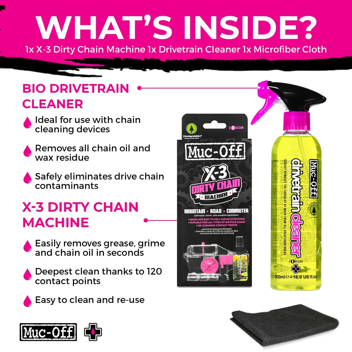 Muc-Off Bio Drivetrain Bike Chain Cleaner 500ml & X-3 Dirty Chain Machine Bundle | Deep Clean Tool with 120 Contact Points - view 2