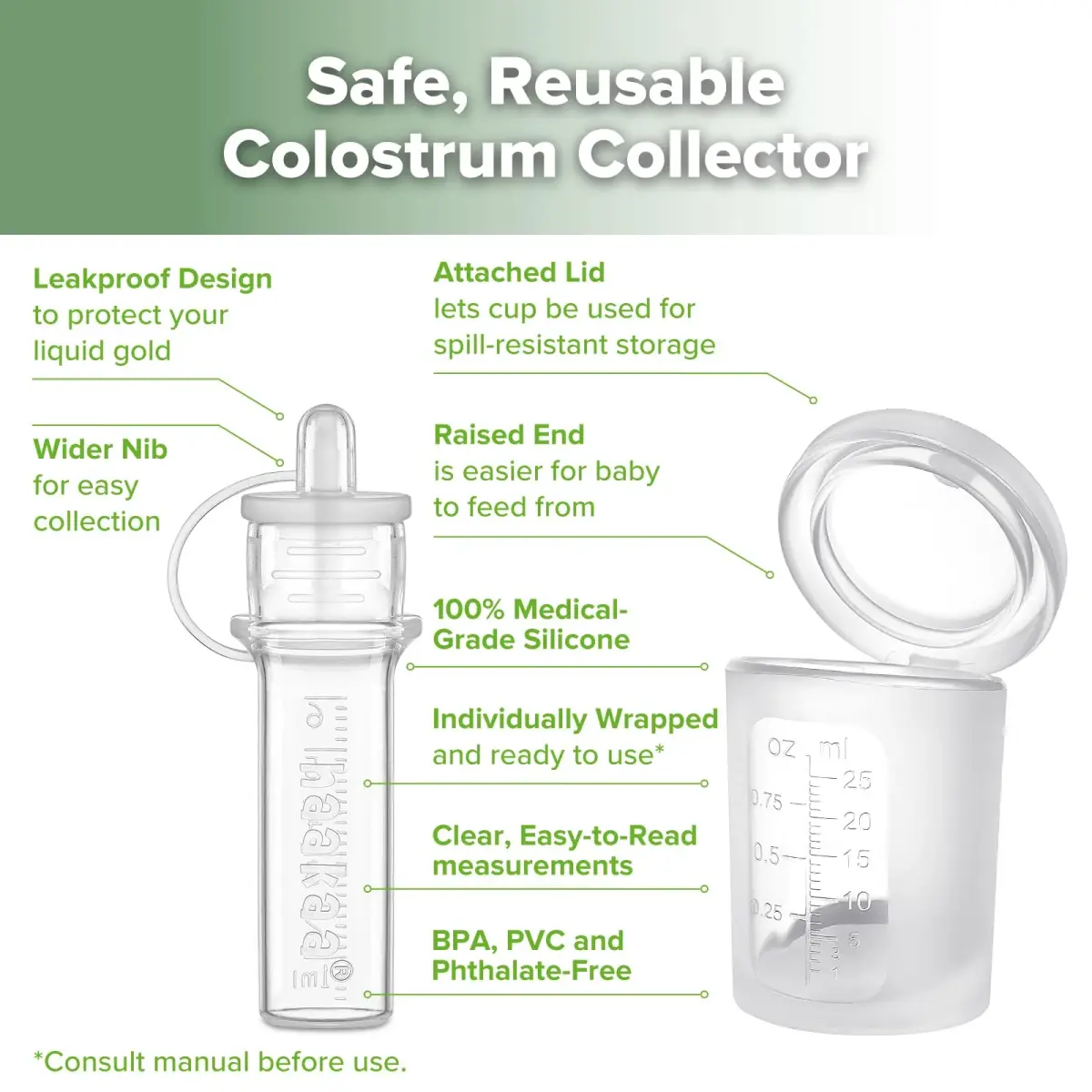 haakaa Silicone Colostrum Collector 6ml (6pcs) & 25ml Lidded Cup | BPA-Free, Reusable, Sterilizable - view 4