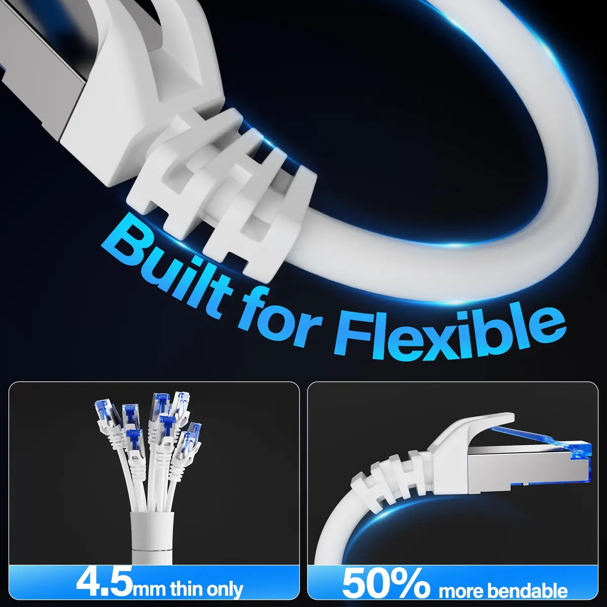 TuokaJu Cat6A Shielded Ethernet Cable 1 ft (5 Pack) | 10Gbps 550MHz Slim F/UTP Pure Copper - view 4