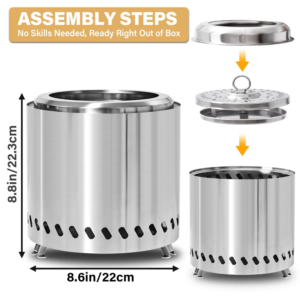 HGD Small Tabletop Fire Pit 8.8 x 8.6 in | Smokeless, Portable, Stainless Steel - view 3